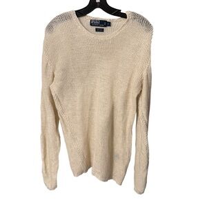 Ralph Lauren Women’s Open Knit LINEN Sweater Crew Neck Long Sleeve Sz S